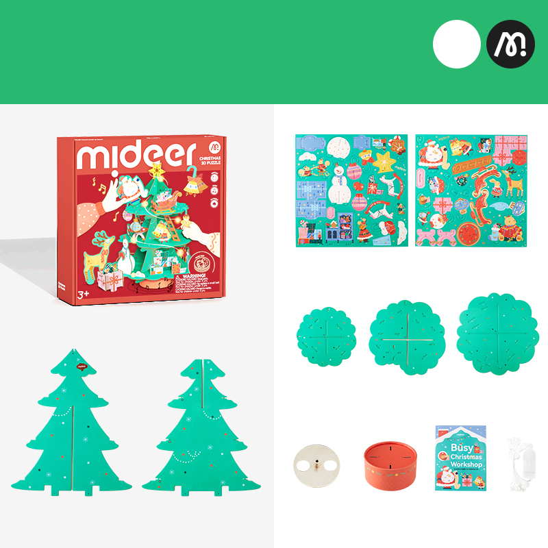 Jogo de montar Árvore de Natal Mideer em plástico verde com autocolantes natalícios e acessórios