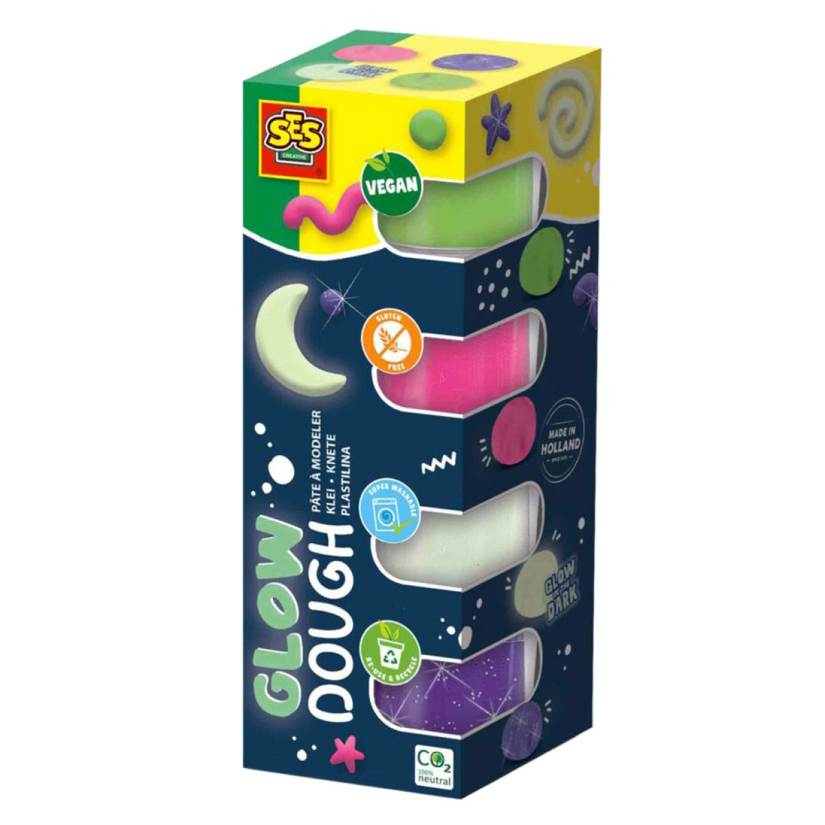 Embalagem de quatro potes de massa modelar fosforescente SES GLOW DOUGH