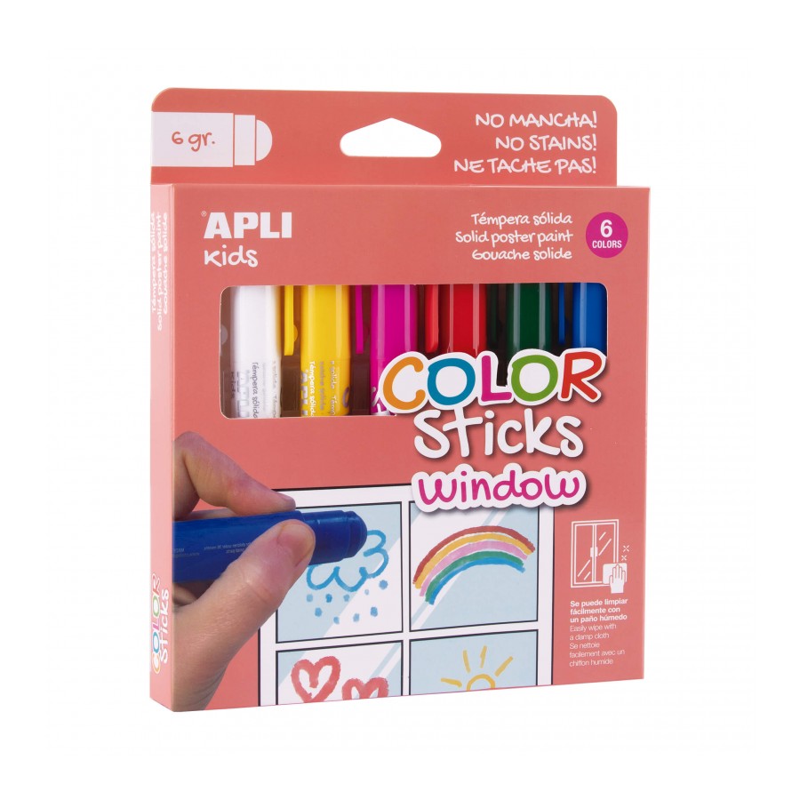 Embalagem de tinta sólida APLI kids com 6 sticks coloridos para cartaz