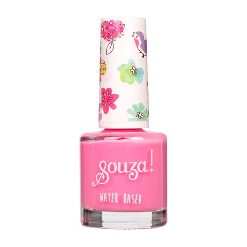 Verniz de unhas cor-de-rosa Souza! com tampa decorada com flores e pássaro