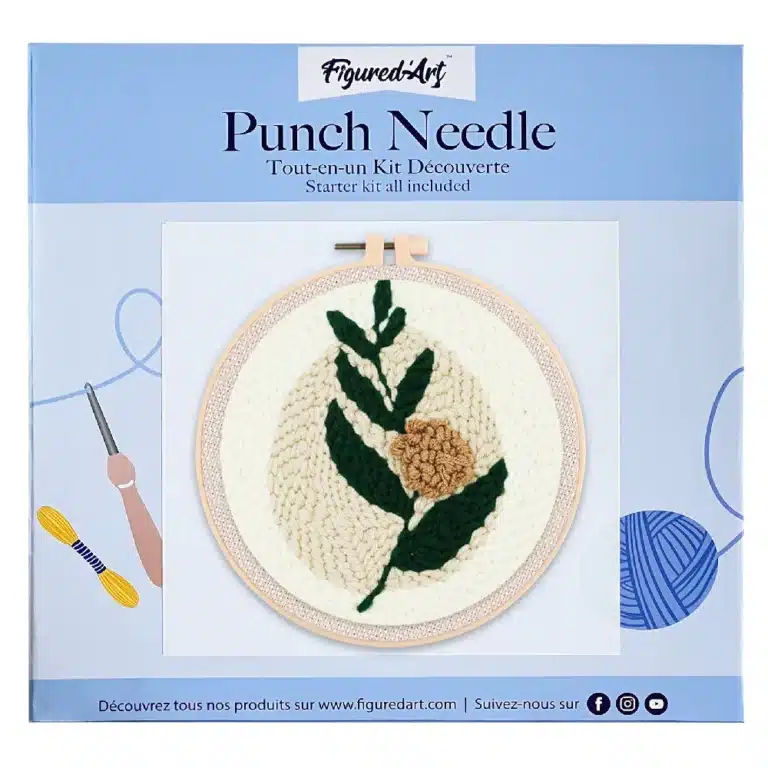 Kit Punch Needle com bordado floral em moldura de madeira