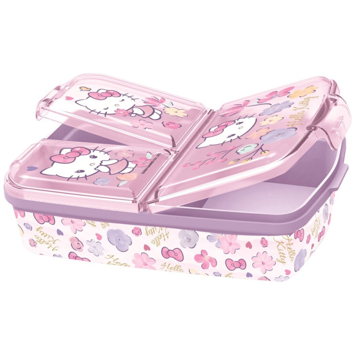 Marmita rosa com divisões e decoração Hello Kitty