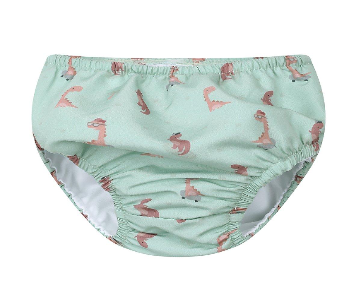 Cueca para bebé verde claro com dinossauros cor-de-rosa