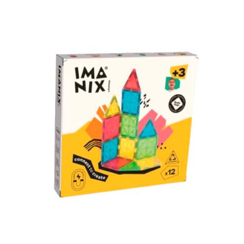 Caixa do jogo de construção Magnético IMANIX com peças coloridas para crianças