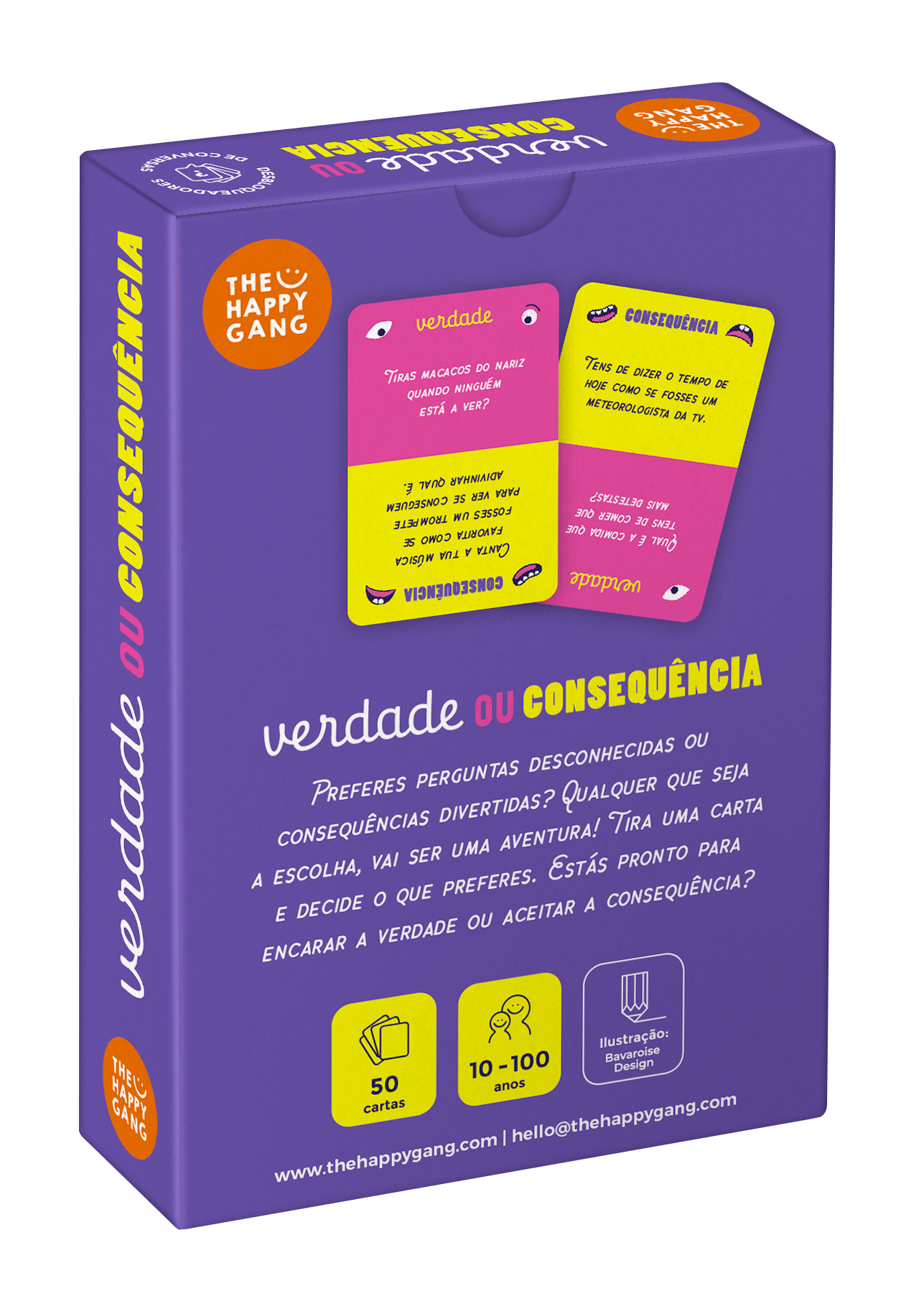 caixa roxa de jogo de cartas verdade ou consequência