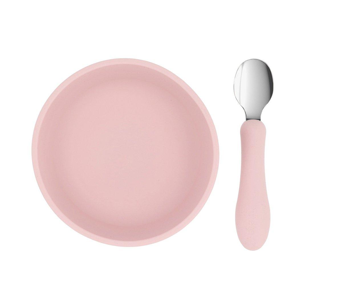 Pack Tigela Silicone + Colher de Aço | Pink