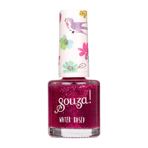 Verniz unhas rosa com brilho e tampa decorada flores e pássaro