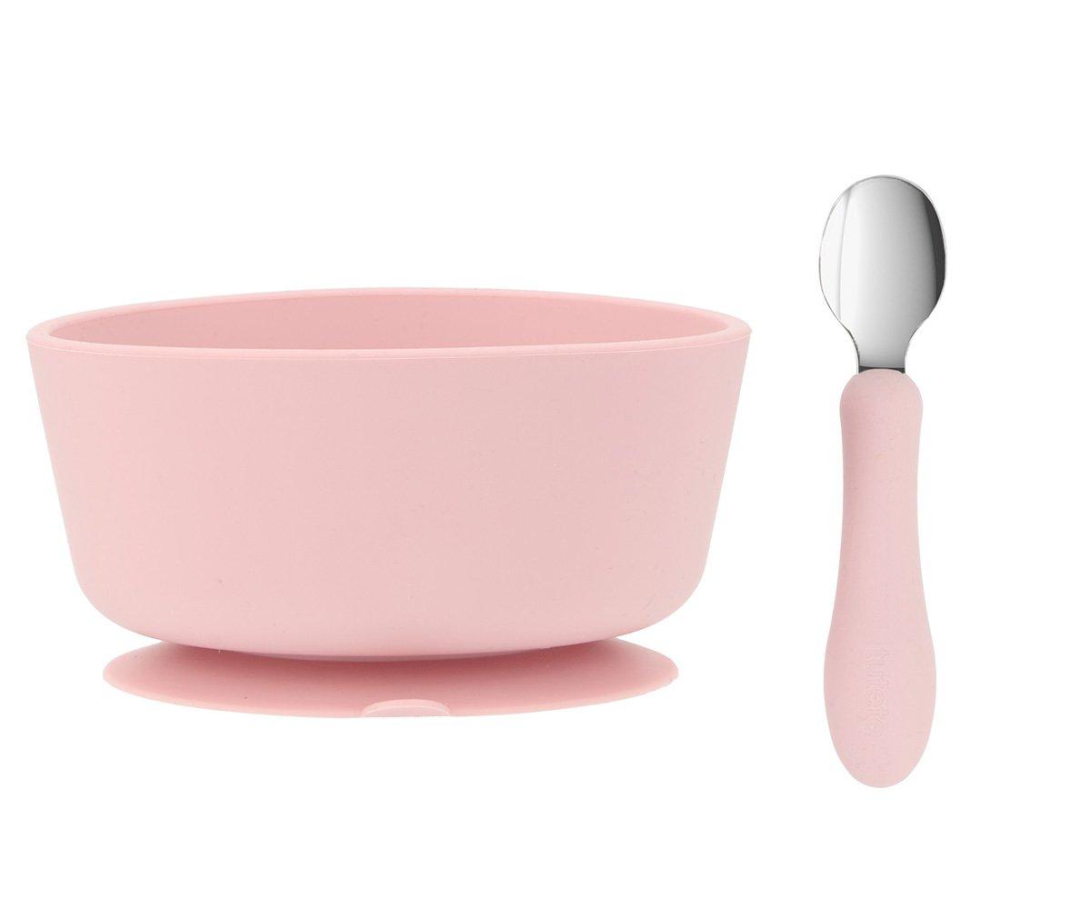 Pack Tigela Silicone + Colher de Aço | Pink