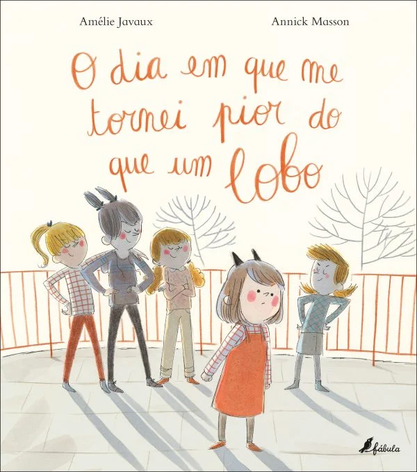 Capa de livro infantil com crianças ilustradas e título em letras manuscritas laranja