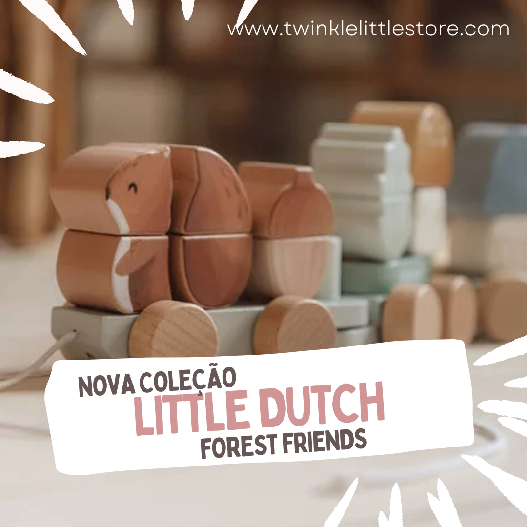 Brinquedo de madeira para crianças com design de animais e texto promocional