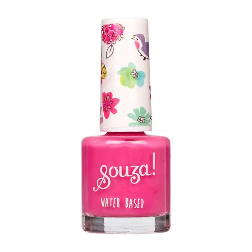 Verniz para unhas rosa com tampa decorada com flores e pássaro