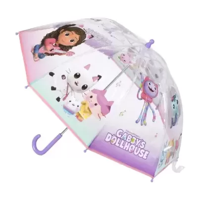 Guarda-chuva infantil transparente com personagens e texto GABY'S DOLLHOUSE
