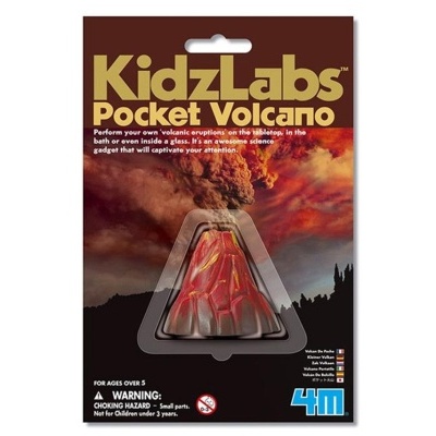 Brinquedo KidzLabs Pocket Volcano com modelo de vulcão em embalagem