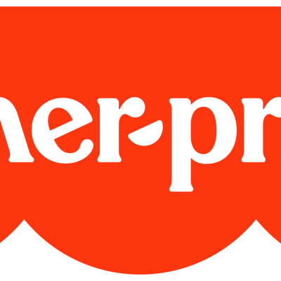 Logótipo Fisher-Price em branco sobre fundo vermelho ondulado