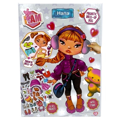 Conjunto de boneca magnética Hana com 50 ímanes e acessórios coloridos