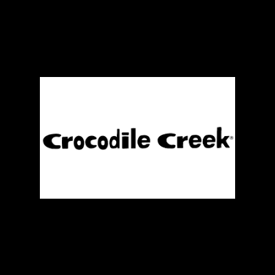 Logótipo com texto 'crocodile creek' preto sobre fundo branco
