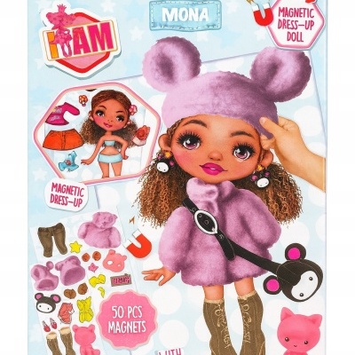 Caixa de brinquedo de vestir magnético com boneca Mona e acessórios