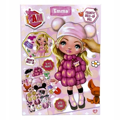 Caixa de brinquedo com boneca magnética Emma e acessórios de vestir