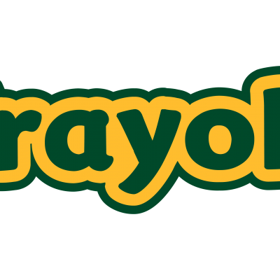 Logótipo Crayola em amarelo com contorno verde escuro