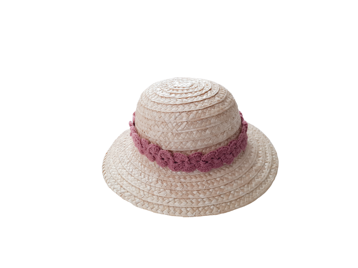 Chapéu Palha com Fita Rosa Velho