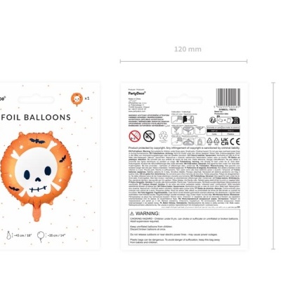 Balão metálico com design de caveira para Halloween em embalagem