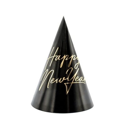 Chapéu de festa cone preto com texto dourado