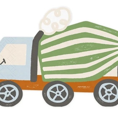 Desenho de camião betoneira azul, laranja e verde