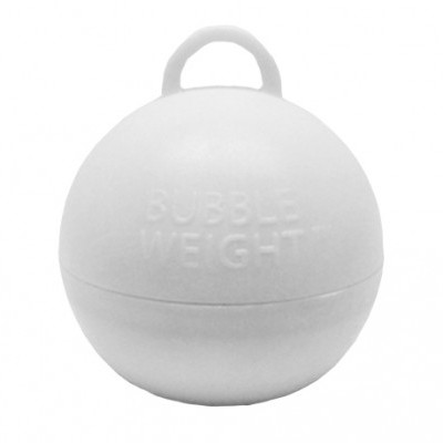 Peso esférico branco com pega e inscrição BUBBLE WEIGHT