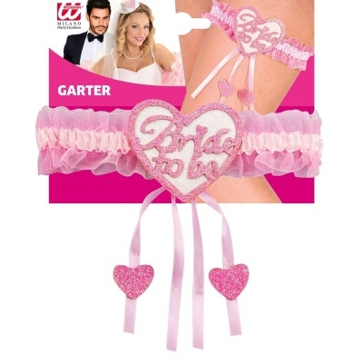 Liga de perna rosa com corações glitter e texto Bride to be