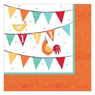 Guardanapo de papel decorativo com padrão triangular e ilustrações de pássaros