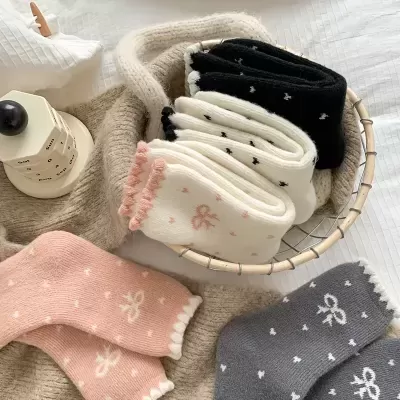 Meias Fuzzy com Laço | 1 Par Quente para Outono e Inverno