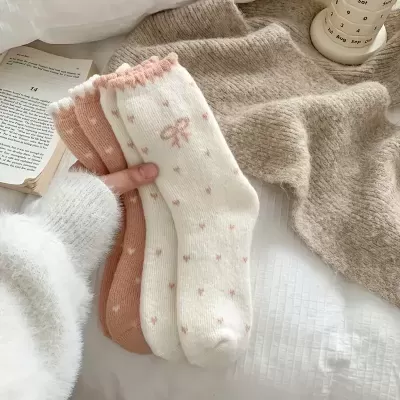 Meias Fuzzy com Laço | 1 Par Quente para Outono e Inverno