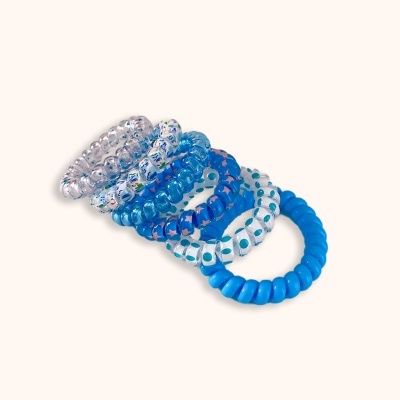 Elásticos de Cabelo Espiral Azul | Conjunto 6 Unidades
