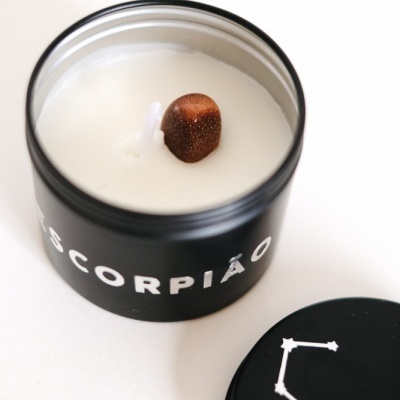 Vela do Zodíaco - Signo Escorpião com cristal Pedra do Sol