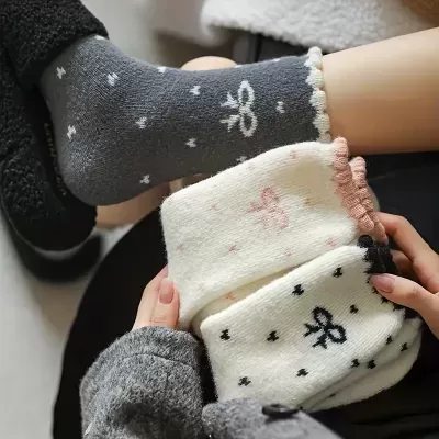 Meias Fuzzy com Laço | 1 Par Quente para Outono e Inverno