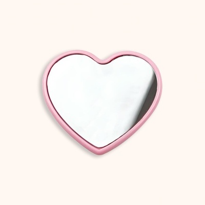 Mini Espelho de Coração Portátil | Vidro Polido e Estrutura Rosa