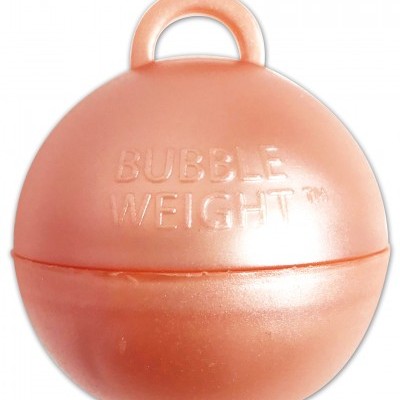 Peso esférico cor de rosa com alça e texto BUBBLE WEIGHT™ em relevo