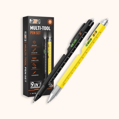 Conjunto de Canetas Multi-Ferramenta 9 em 2 com Luz LED