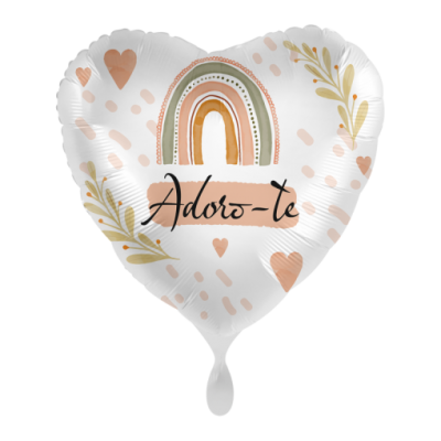 Balão de coração branco com design de arco-íris e texto Adoro-te