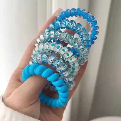 Elásticos de Cabelo Espiral Azul | Conjunto 6 Unidades