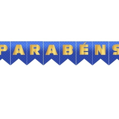 Faixa azul com letras amarelas a dizer PARABÉNS e imagens do Sonic nas extremidades.