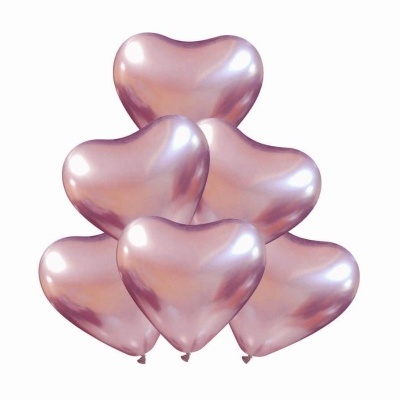 Pack 6 Balões Coração Cromado Rose Gold