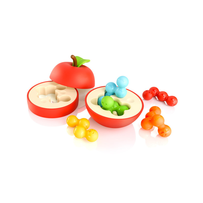 brinquedo educativo forma maçã e minhocas coloridas