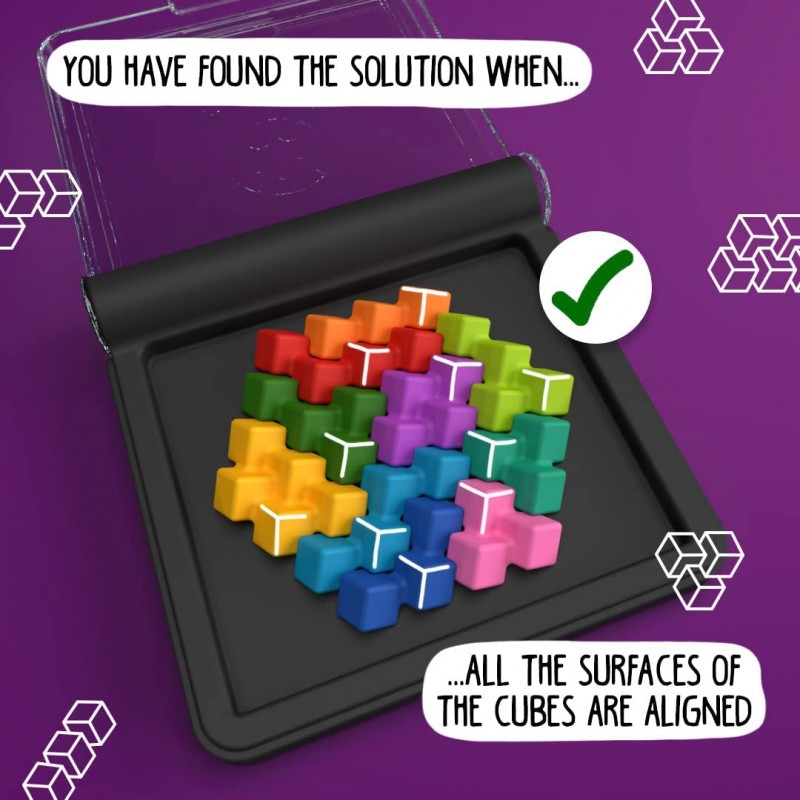 Peças de puzzle coloridas encaixadas em caixa preta com texto em inglês