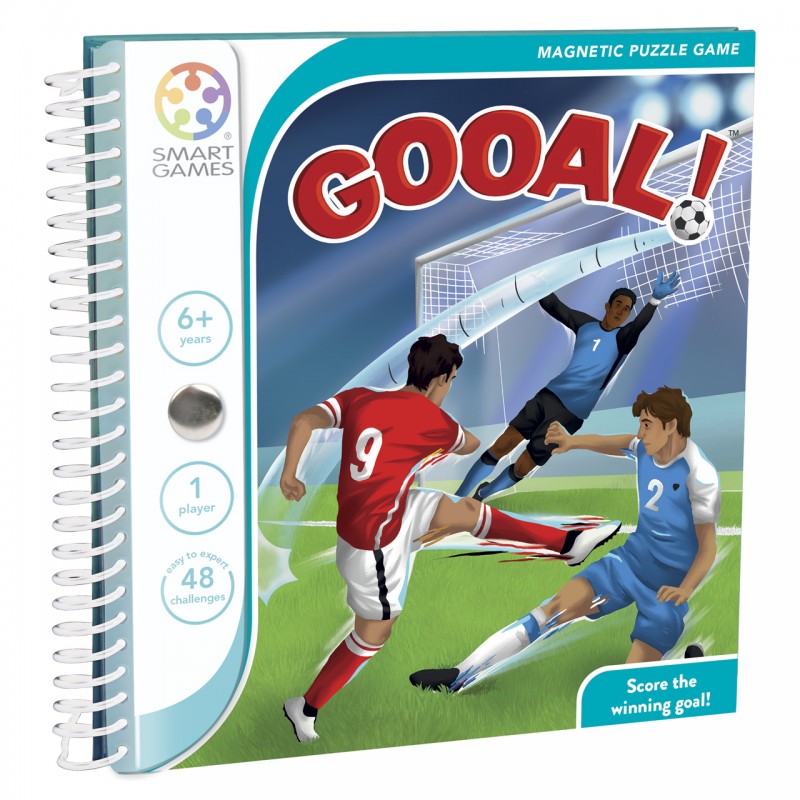 Capa de puzzle magnético Smart Games GOAL com jogadores de futebol em ação