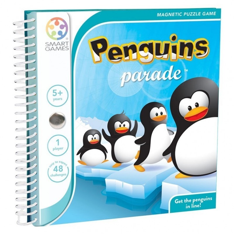 Jogo de puzzle magnético Penguins parade com pinguins e detalhes azuis