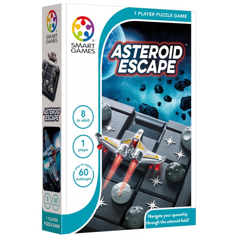 Caixa do jogo ASTEROID ESCAPE com nave espacial e asteróides.