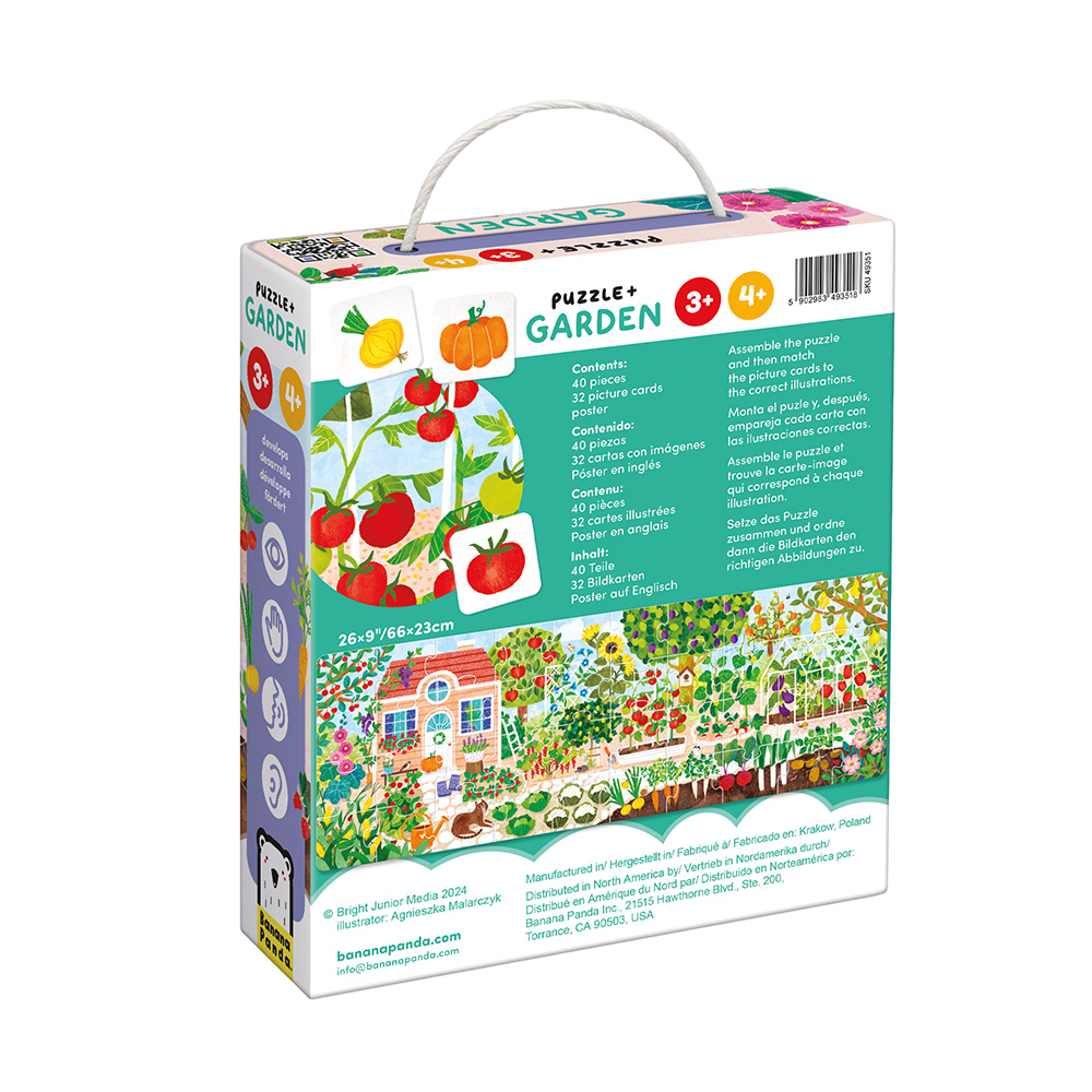 Caixa de puzzle Garden com 40 peças e ilustrações de frutas e jardim