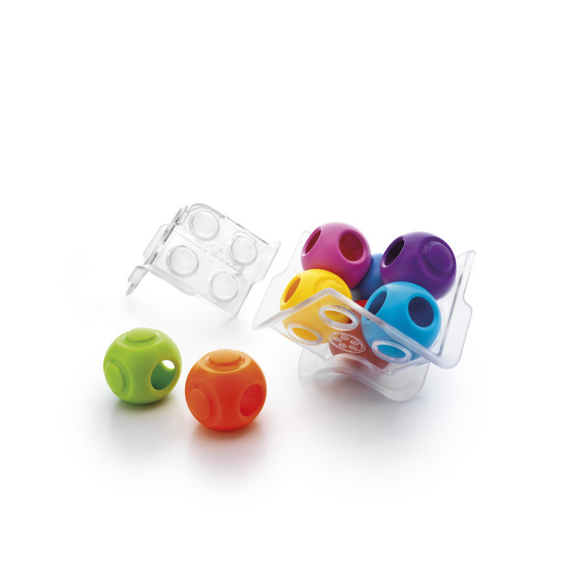 Bolinhas coloridas de plástico com orifícios em suporte de plástico transparente