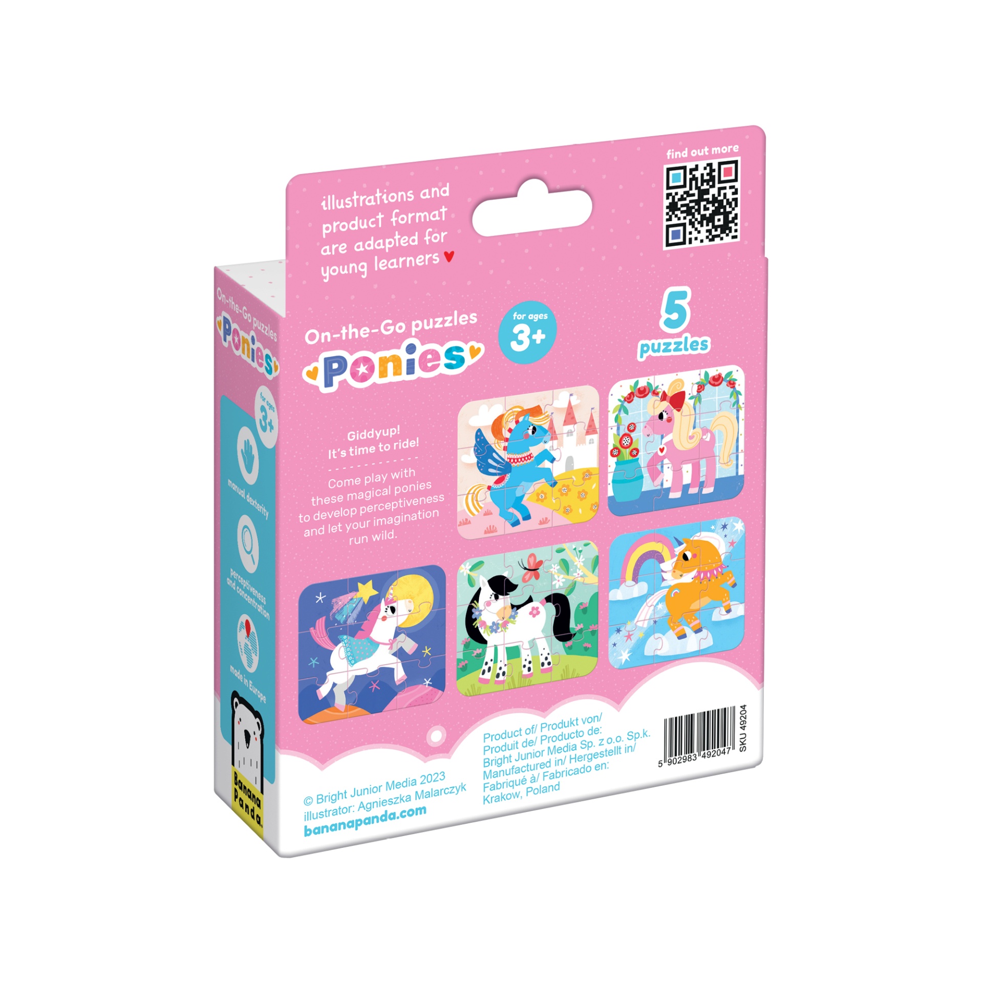 Embalagem de puzzle On-the-Go ponies para crianças, colorida com imagens de pónis e texto em inglês